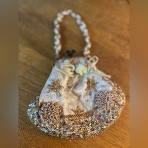 Vintage Beaded Evening Bag Floral Sequin Bridal Clutch Satin Lined